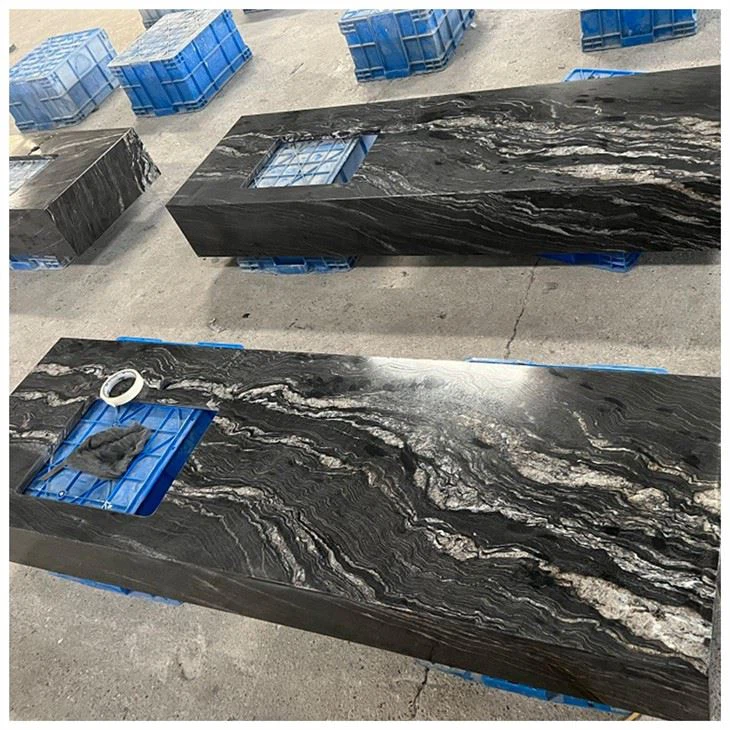 Cosmic Black and Gold Granite Countertops