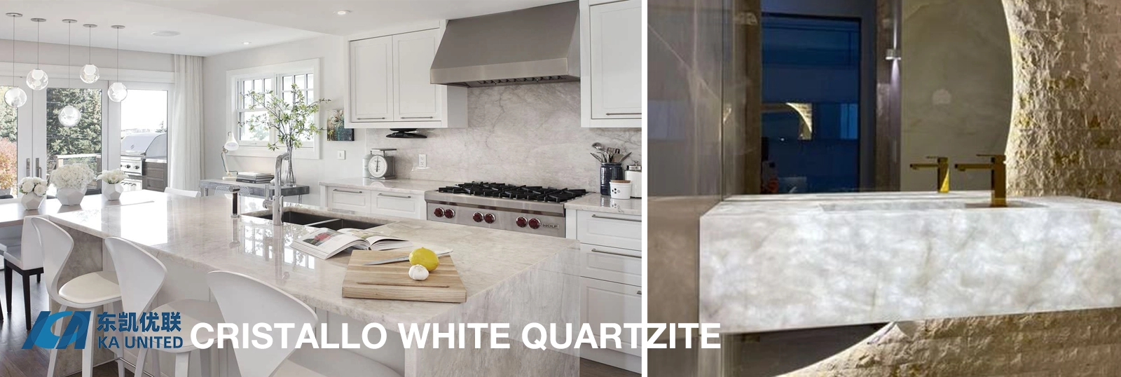 Cristallo White Quartzite Kitchen and bathroom countertop projects-KA UNITED Cristallo White Quartzite Kitchen and bathroom countertop projects-KA UNITED