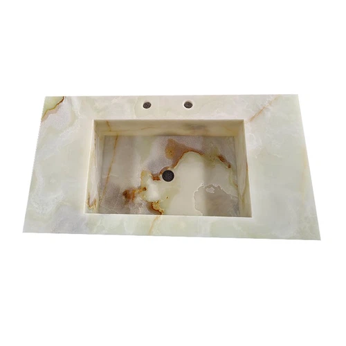 Natural Light Green Onyx Integrated Rectangular Vanity Wash Basins Natural Light Green Onyx Integrated Rectangular Vanity Wash Basins